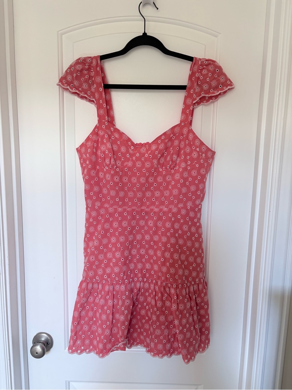 Betsey Johnson Coral Pink Eyelet Mini Dress with Ruffle Hem